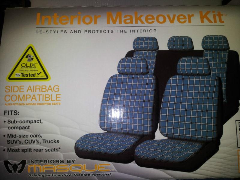 Masque seat cover set plaid turquoise interior makeover side airbag compatible