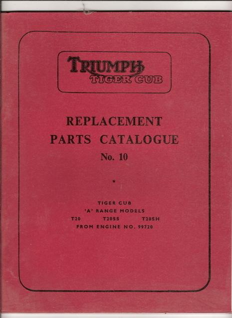 Triumph tiger cub replacement parts catalogue no 10. 1964 new old stock