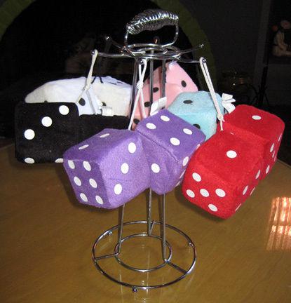 Retro kitschy vintage style pair of pink dice to hang in classic car or truck