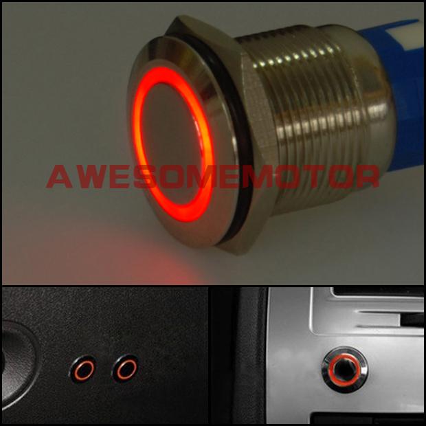 New red led ultra flush mount light on off push switch ring button universal fit