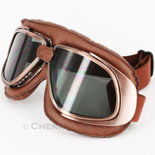 Aviator pilot bike windproof eye glasses brown ce goggles smoke lens sunglasses