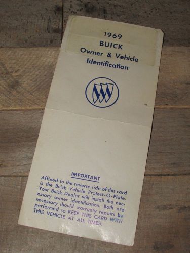 1969 buick owner &amp; vehicle identification card with metal i.d. plate attached