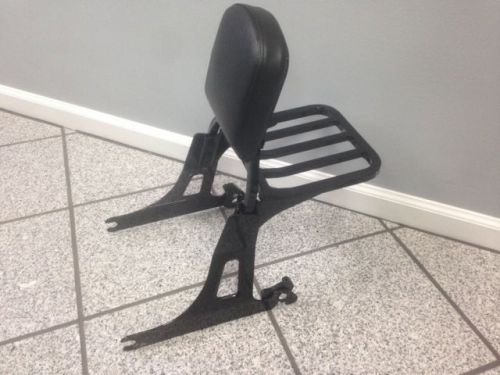 Black harley dyna detachable backrest sissy bar luggage rack super glide 06-2015