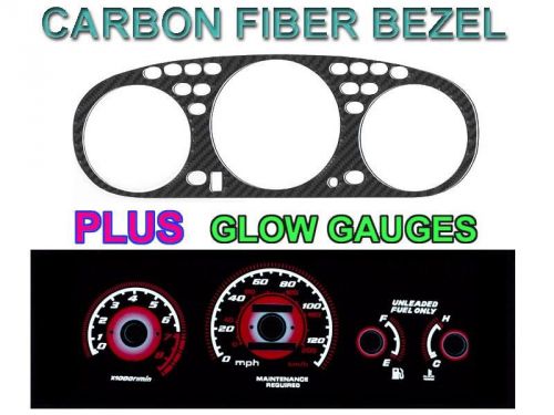 96-00 honda civic manual w tach carbon fiber bezel + red glow gauge face overlay