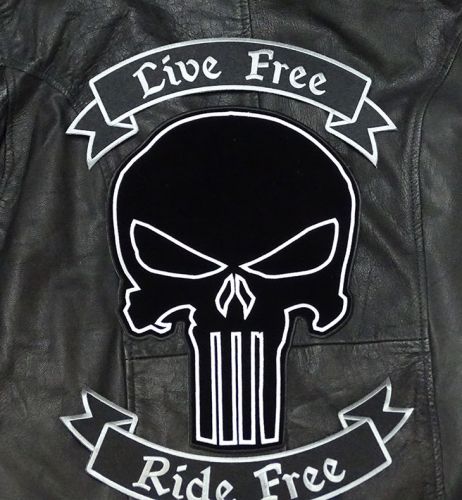 Live free ride free top bottom rocker with punisher skull 3pc back patch