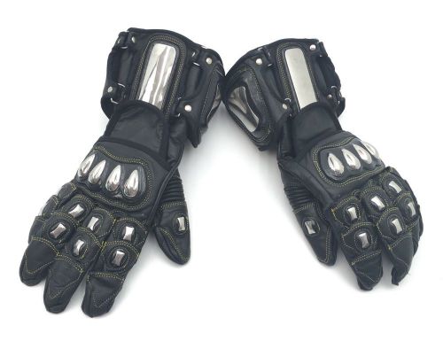 Black &amp; silver leather shock resistant motorcycle gloves size m