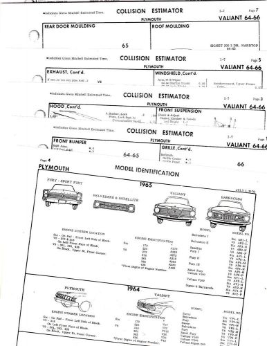 1964 1965 1966 plymouth valiant barracuda body parts list frame crash sheet $