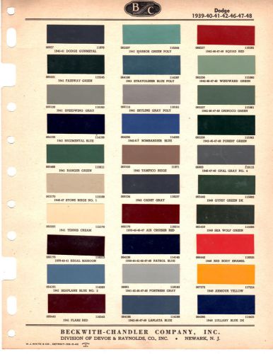 1939 1940 1941 1942 1946-1950 dodge car truck rare paint chips beckwith chandler