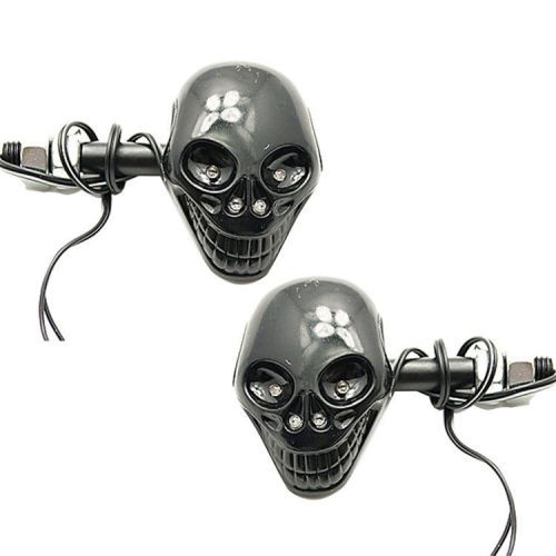 Universal 2x 4 leds black skull shaped motorcycle turn signal indicators lights