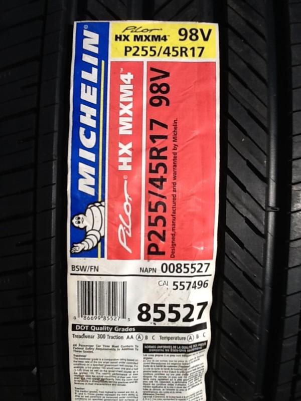 2 new 255 45 17 michelin pilot hx mxm4 all-season performance-touring tires.