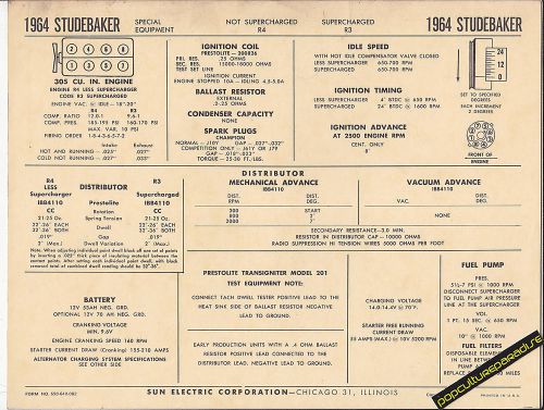 1964 studebaker special equipment 305 ci v8 car sun electronic spec sheet