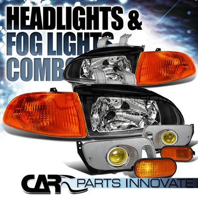 92-95 civic 2/3dr black headlights+amber corner+flat side marker+yellow fog lamp