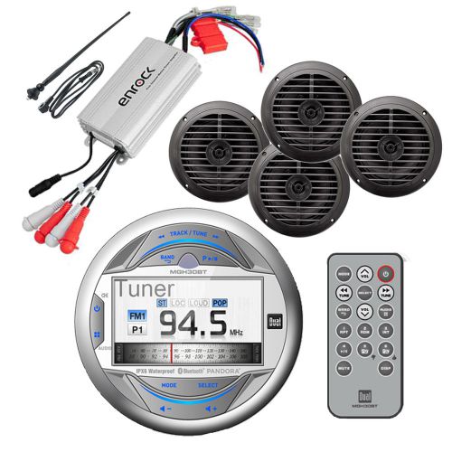 5.25&#034; black speakers,antenna,amplifier&amp;dual marine aux usb ipod bluetooth radio