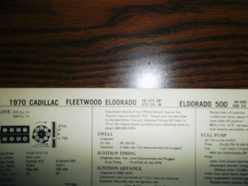 1970 cadillac &amp; eldorado eight series models 472 &amp; 500 ci v8 tune up chart