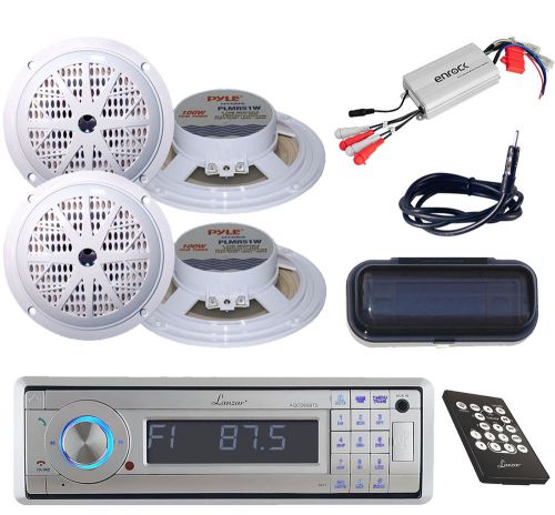 Marine silver aux sd usb cd radio+800w amp,4x-5.25&#034; boat speakers,cover,antenna,