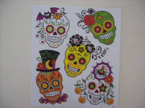 Day of the dead decals window clings stickers auto skulls lot of 5 on sheet