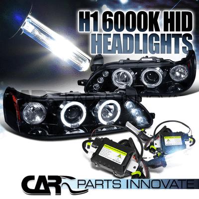 Glossy black 93-97 corolla smoke halo led projector headlights+h1 6000k hid kit