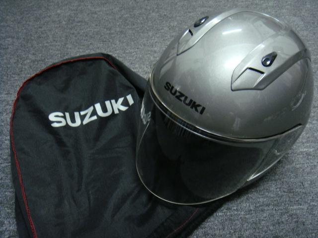 Suzuki open face/ jet anthracite helmet with shield, size l, with fleece bag