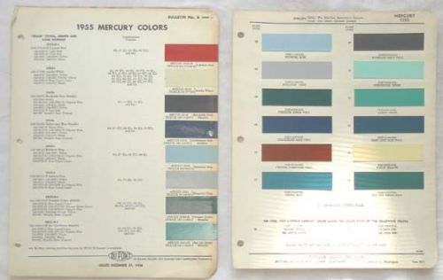 1955 mercury dupont and ppg  color paint chip chart all models original