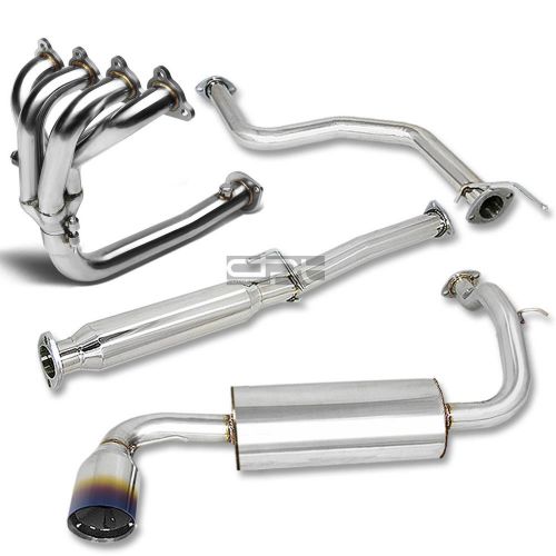 For civic ed 4.5&#034; burnt tip muffler stainless steel catback+4-1 header exhaust