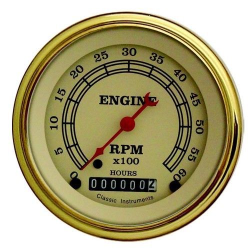 Classic instruments vt60hglf tachometer 6,000 rpm - vintage - gold low