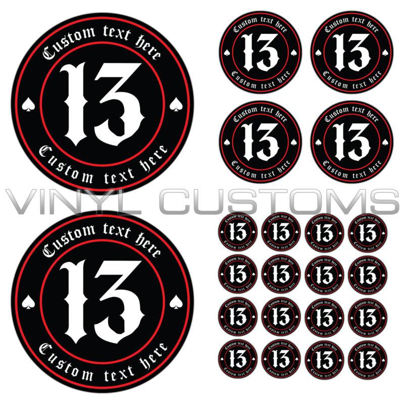 Custom lucky number 13 your text here vinyl decal sticker old english font set