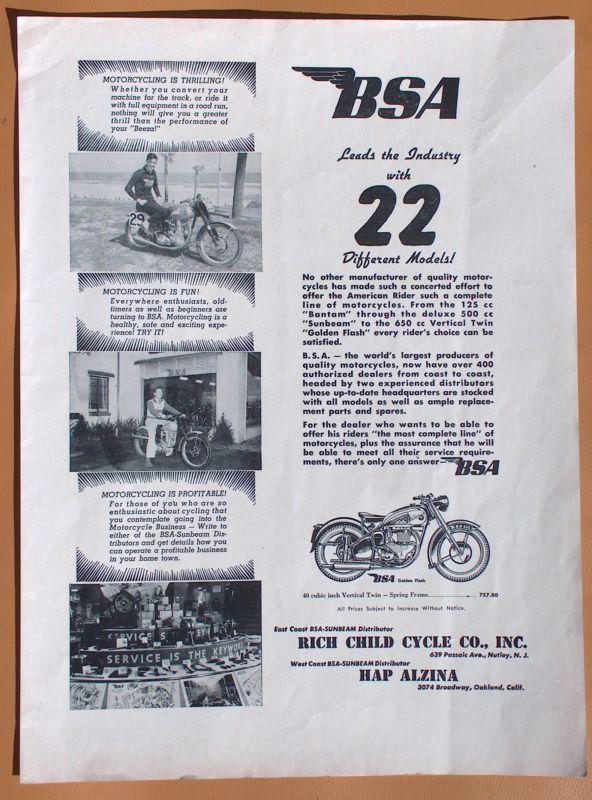 Lg299   1950 bsa motorcycles single page ad!