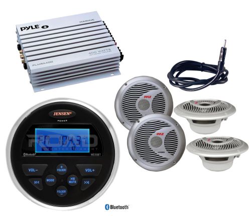 4 silver 6.5&#034;marine speakers,400w amplifier,jensen bluetooth usb radio &amp; antenna