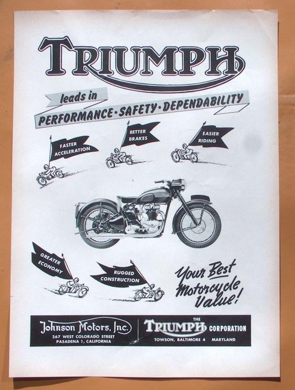 Lg284   1951 triumph single page ad / reverse mustang motorcycles!