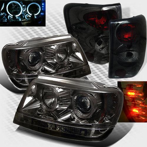 Smoked 99-04 grand cherokee halo led projector headlights+tail head lights set