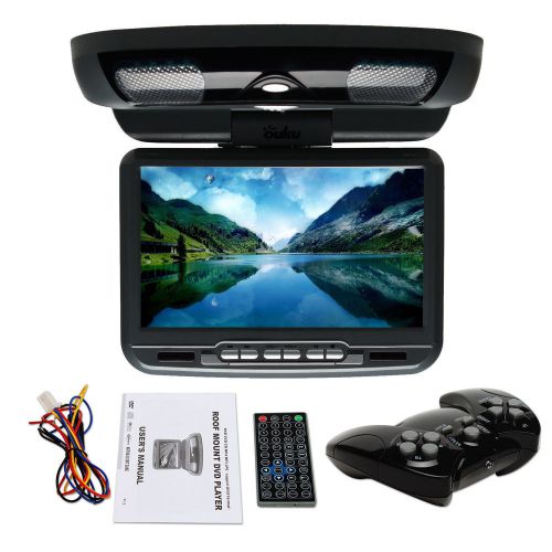 Black 9&#034; hd lcd flip down roof mount in car overhead monitor dvd player usb ir y