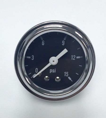 Hot rod chrome black face 1.5&#034; fuel pressure gauge 0-15 psi