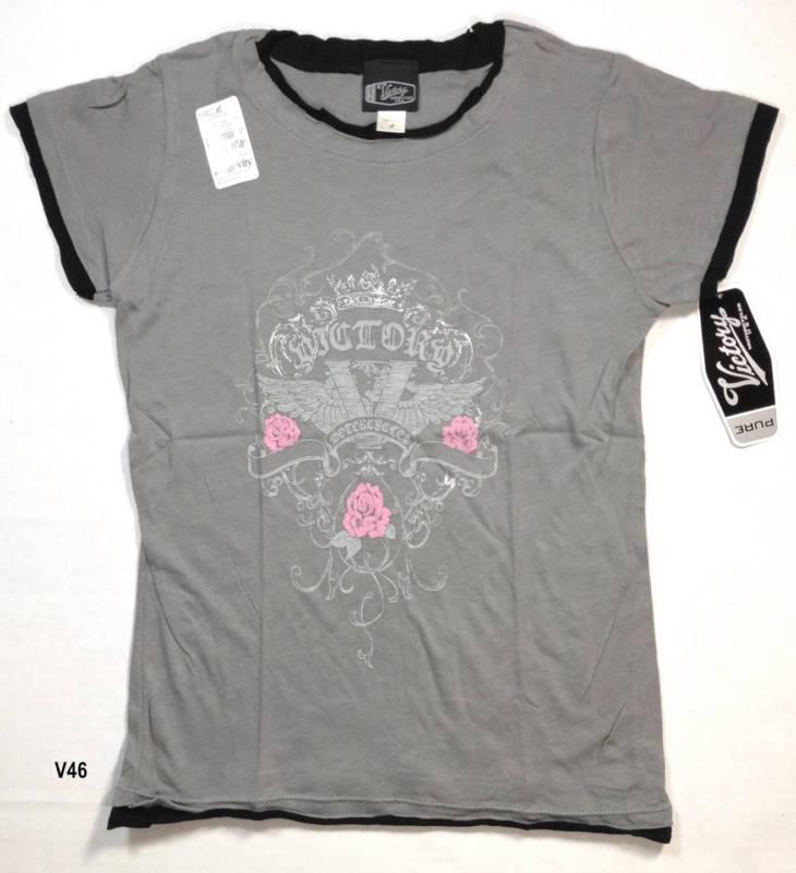 V46 - nwt victory motorcycle womens gray t shirt crown flowers  small