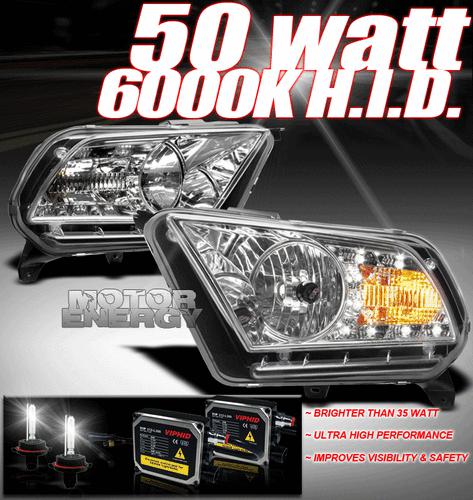 2010 2011 2012 ford mustang base/gt drl led crystal headlight lamp+50w hid 6000k