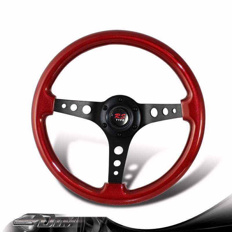 Universal 6-holed bolt 345mm deep dish red wood grain style steering wheel