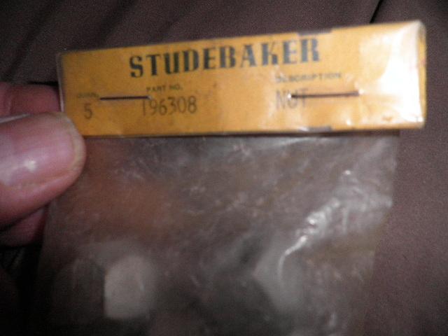 Vintage studebaker lug nuts, bag of 5, part number 196308, never opened, unused