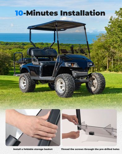 Golf cart folding down windshield tinted w/ storage basket for ezgo txt 1995-13