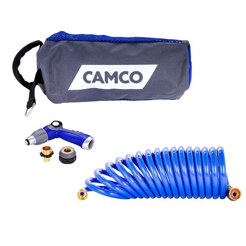 Camco 20&#039; coiled hose &amp; spray nozzle kit