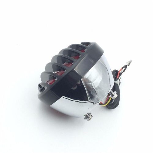 Grille ribbed round led tail brake light red lens light fit bobber chopper