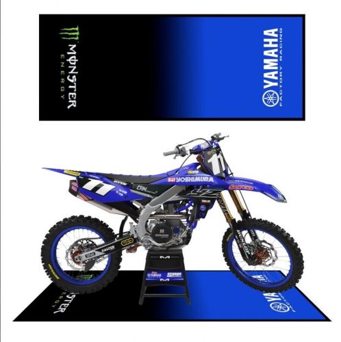 Yamaha blue racing rug/ monster black garage pit mat non slip.