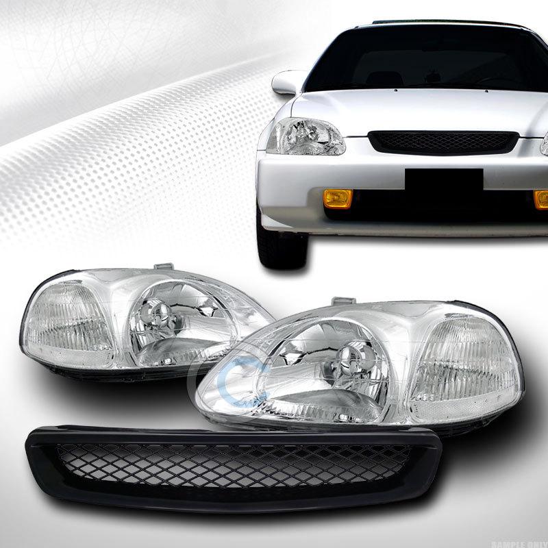 Chrome head lights signal lamp dy+mesh grill grille abs 96-98 honda civic ek ek9