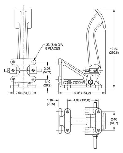 Wilwood floor mount aluminum brake pedal assembly 6.00 to 1 ratio,forward mount