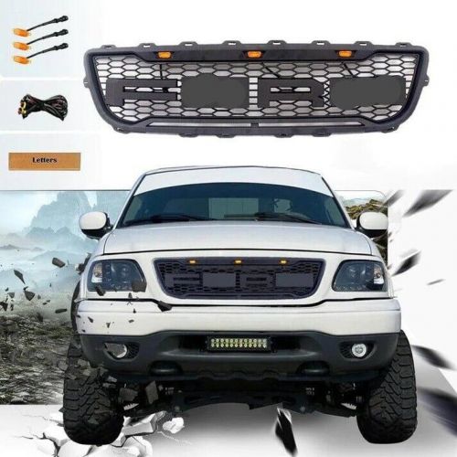 Front grill for 1999-2003 f150 raptor grill w/led lights &amp; letters， matte black