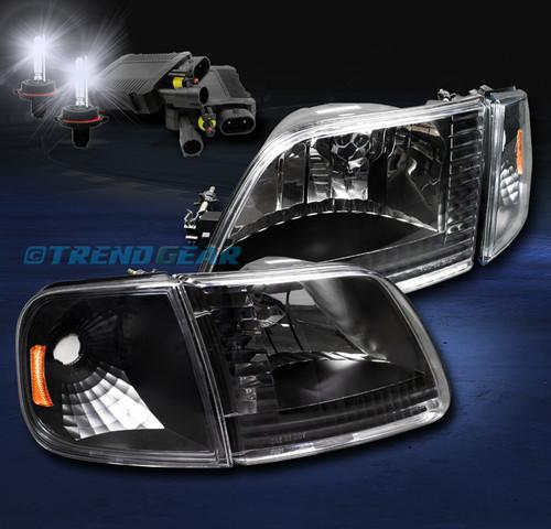 97-03 ford f150/97-02 expedition crystal headlight+corner+8000k hid black/amber