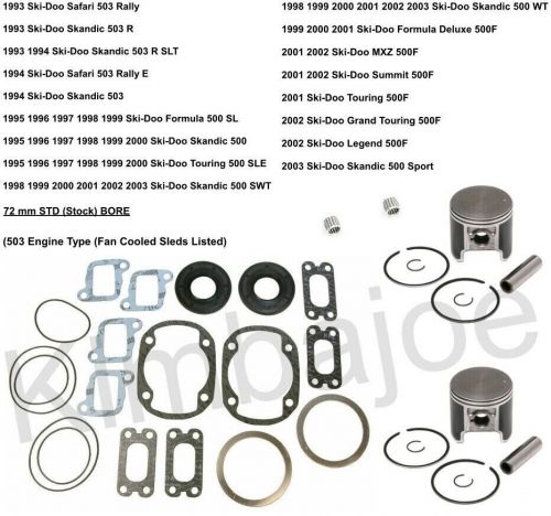 1993-2003 ski doo 500 503 fan listed 72 mm std bore spi moly piston kits rebuild