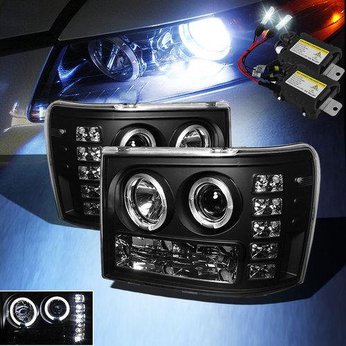 Slim 6000k xenon hid+07-13 sierra halo led projector headlights head lights set