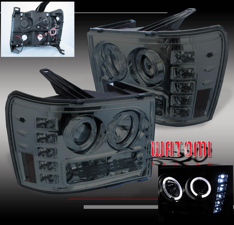 07-12 gmc sierra pickup truck halo led projector headlight smoke 09 10 11 denali