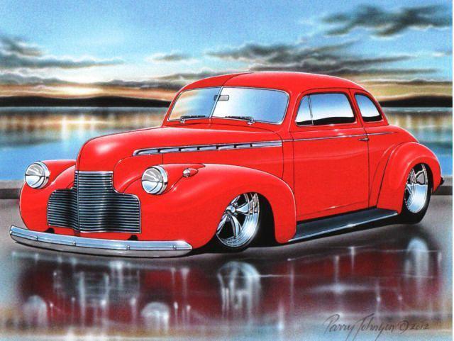 1940 chevy coupe streetrod car automotive art print red