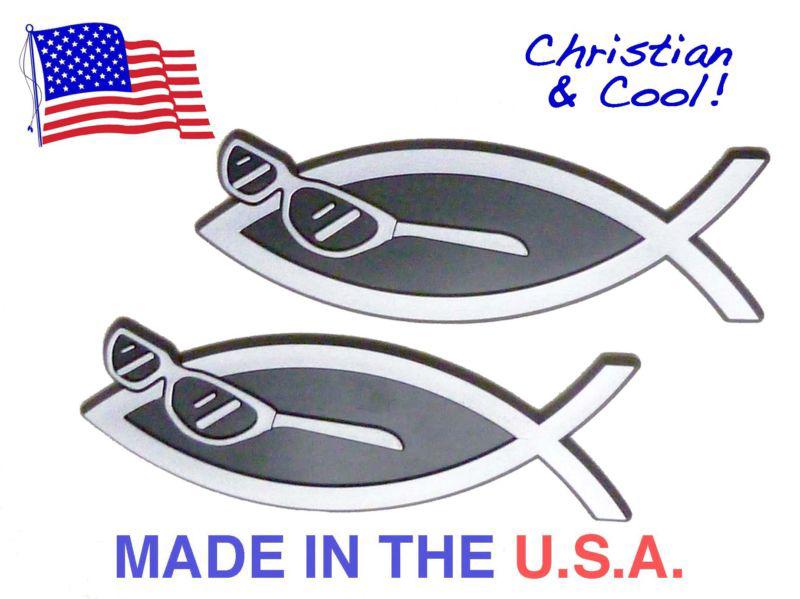 2 christian fish w/sunglasses emblems 5.5" for your auto, car, truck ...