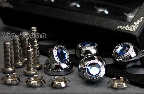 4 pcs dad luxury silvery metal blue crystals auto vip licence plate fixed screw